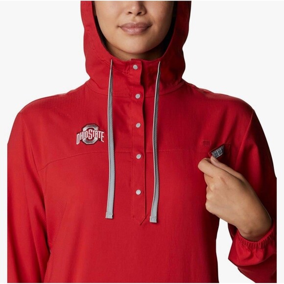 NEW Columbia Womens XL Tamiami Ohio State OSU Windbreaker Hoodie Jacket Red - Picture 2 of 10